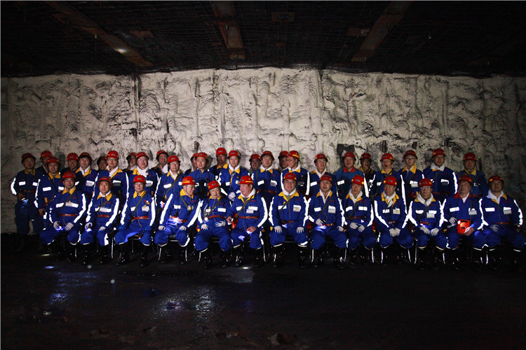 創(chuàng  )新聯(lián)盟專(zhuān)家團隊在陜煤（右起左四為何滿(mǎn)潮院士、宋振騏院士、張鐵崗院士、煤炭工業(yè)協(xié)會(huì )副理事長(cháng)劉峰